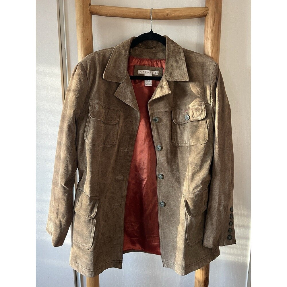 Vintage Rubbish Women’s Brown Genuine Leather Button Collar Lined Jacket Size L